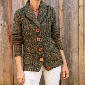 VTG Drape Neck Cardigan - Variegated Greens/Browns